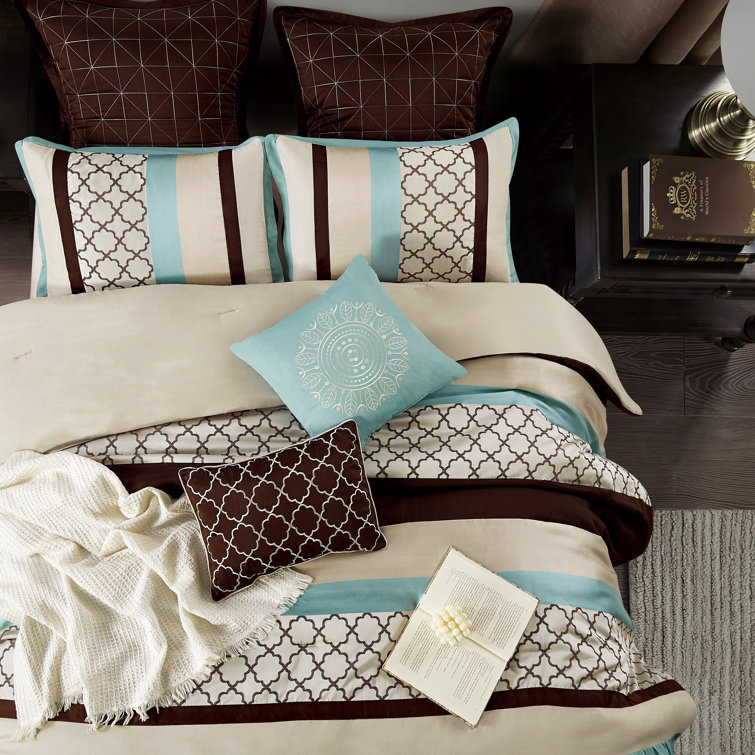 Aqua and Brown King Microfiber 8-Piece Comforter Set