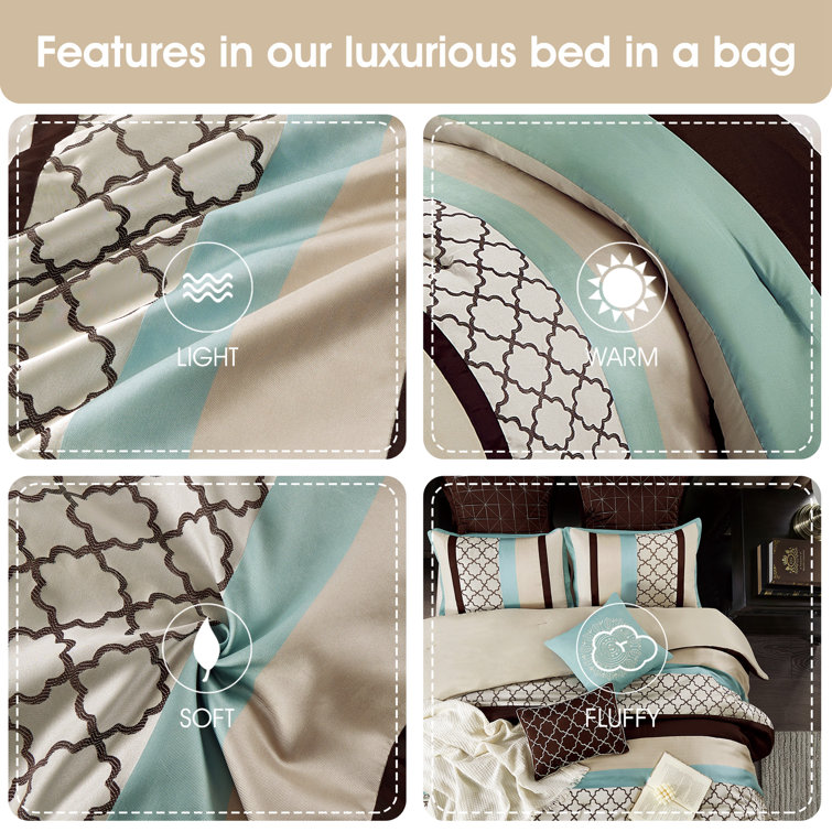 Aqua and Brown King Microfiber 8-Piece Comforter Set