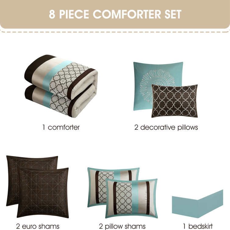 Aqua and Brown King Microfiber 8-Piece Comforter Set