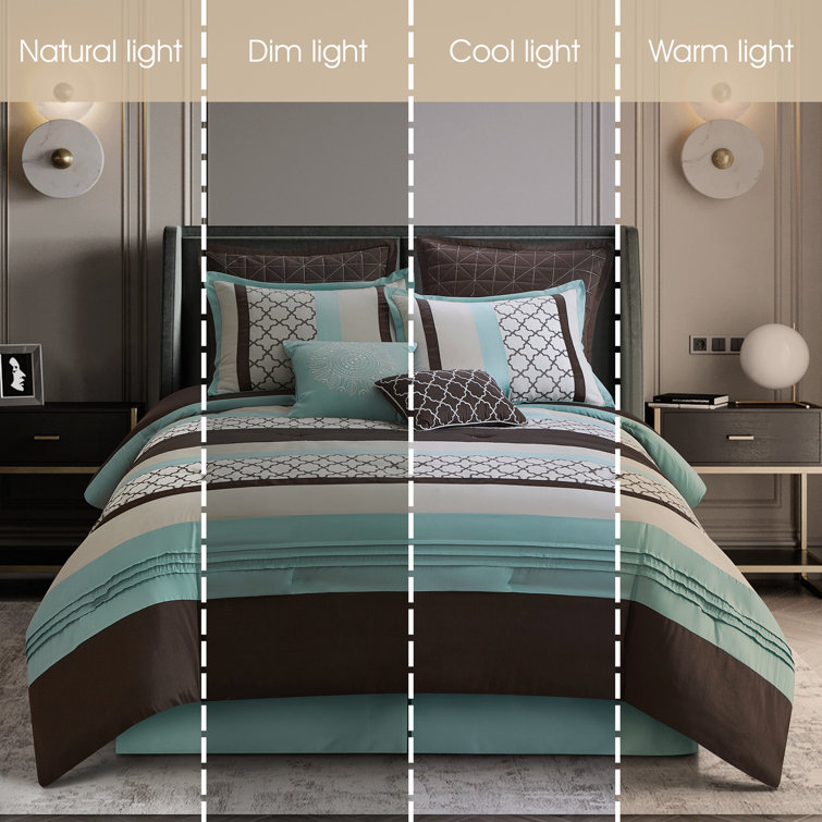 Aqua and Brown King Microfiber 8-Piece Comforter Set