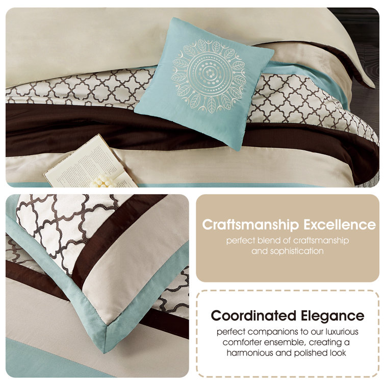 Aqua and Brown King Microfiber 8-Piece Comforter Set