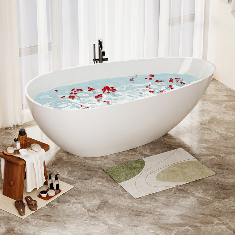 Glossy White 59" Freestanding Solid Surface Bathtub