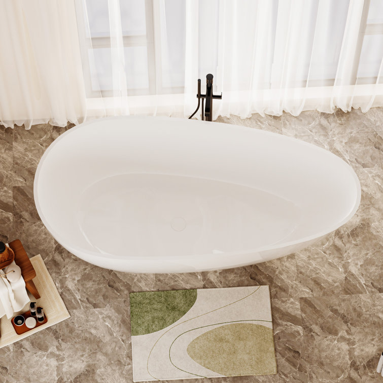 Glossy White 59" Freestanding Solid Surface Bathtub