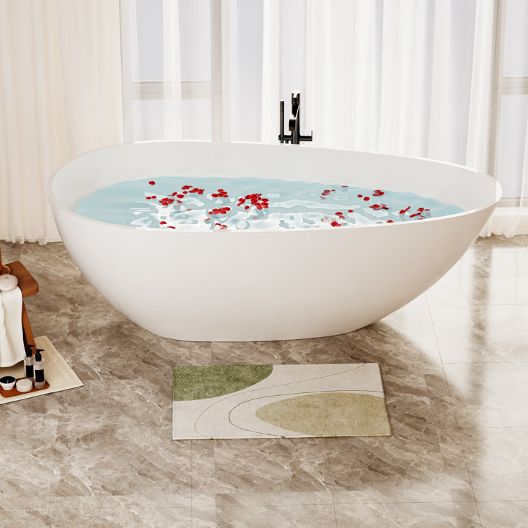 Glossy White 59" Freestanding Solid Surface Bathtub