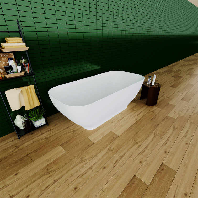 Matte White Freestanding Soaking Bathtub with Overflow and Drain