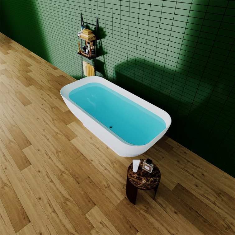 Matte White Freestanding Soaking Bathtub with Overflow and Drain
