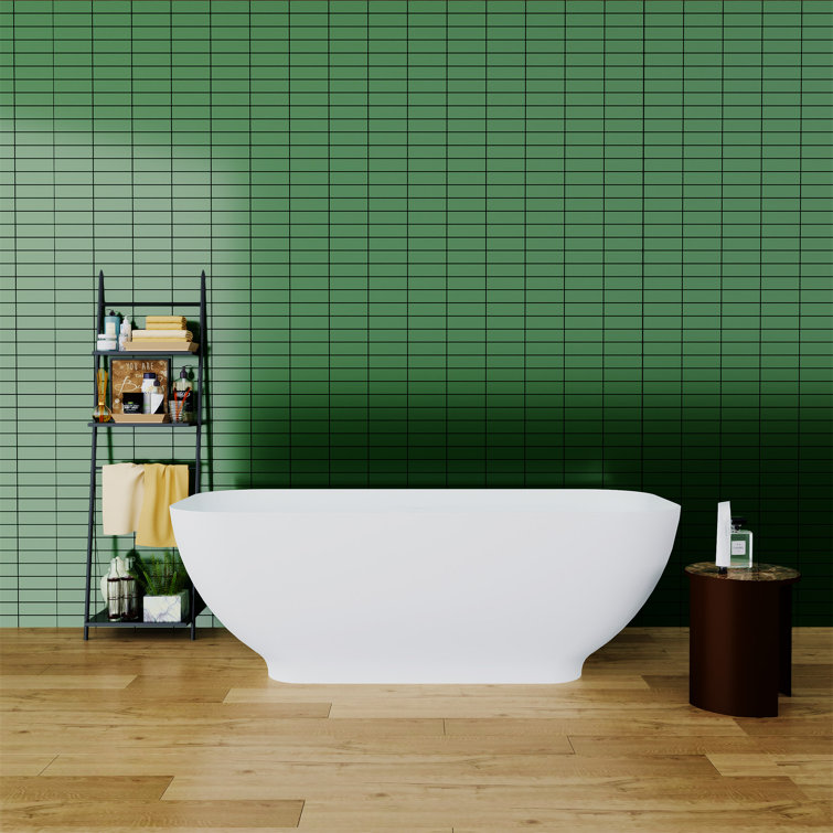 Matte White Freestanding Soaking Bathtub with Overflow and Drain