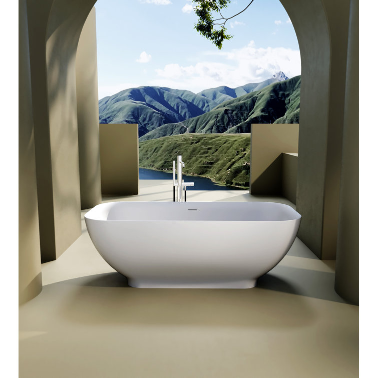 Matte White Freestanding Soaking Bathtub with Overflow and Drain