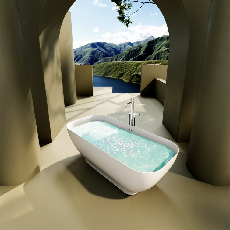 Matte White Freestanding Soaking Bathtub with Overflow and Drain