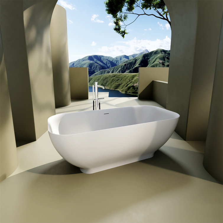 Matte White Freestanding Soaking Bathtub with Overflow and Drain