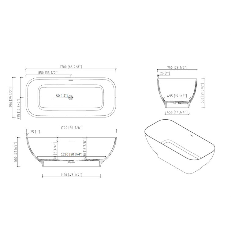 Matte White Freestanding Soaking Bathtub with Overflow and Drain