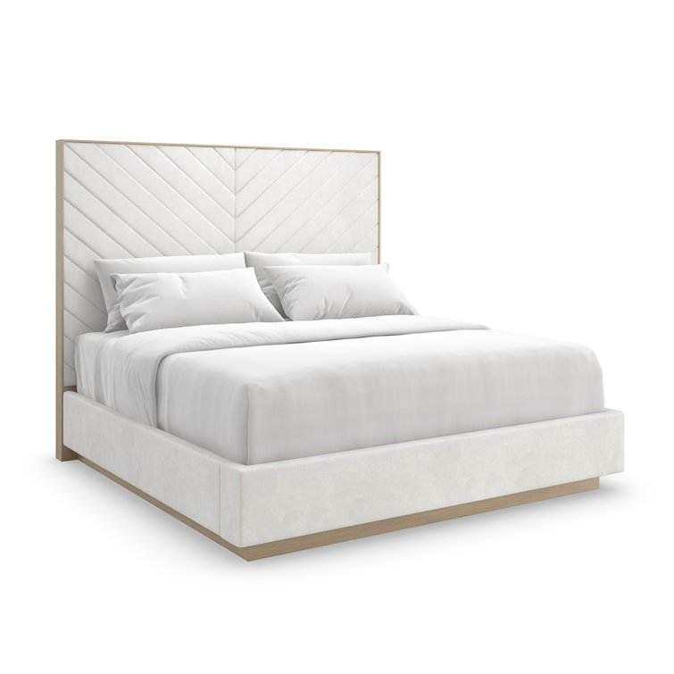 King White Upholstered Wood Frame Bed with Tufted Headboard