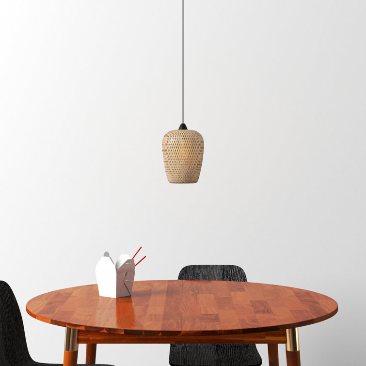 Tulum Black Bamboo Wicker 7" Dimmable Pendant Light