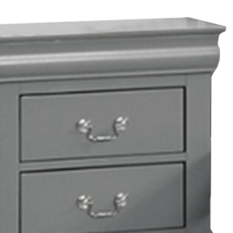Gray Solid Wood 2-Drawer Nightstand with Nickel Handles