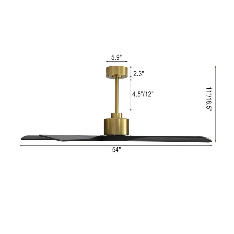 54" Gold and Black 5-Blade Ceiling Fan with Remote