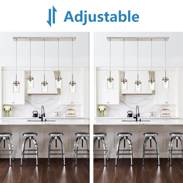 Brushed Nickel 5-Light Linear Kitchen Island Pendant with Clear Glass Shades