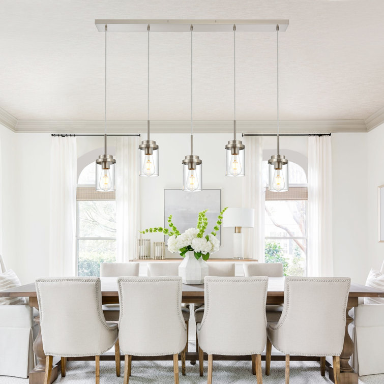 Brushed Nickel 5-Light Linear Kitchen Island Pendant with Clear Glass Shades