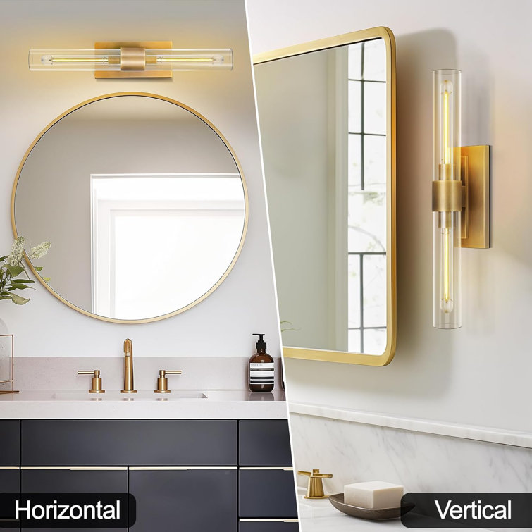 Brass and Glass Dimmable Wall Sconce Set