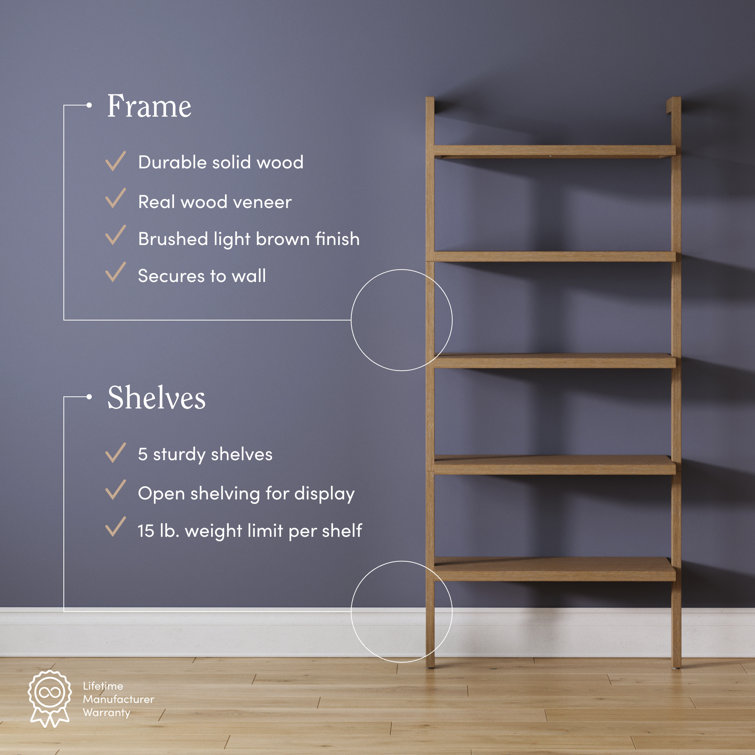 Beacon 72'' Brown Solid Wood 5-Tier Ladder Bookshelf