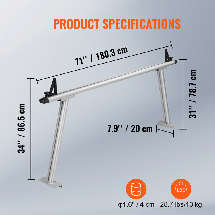VEVOR 71" Silver Aluminum Truck Ladder Rack with 800 lbs Capacity