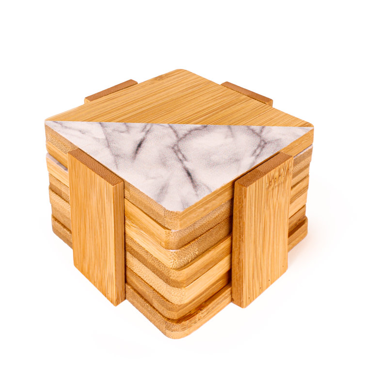 Eco-Friendly Bamboo and Marble Coaster Set with Holder