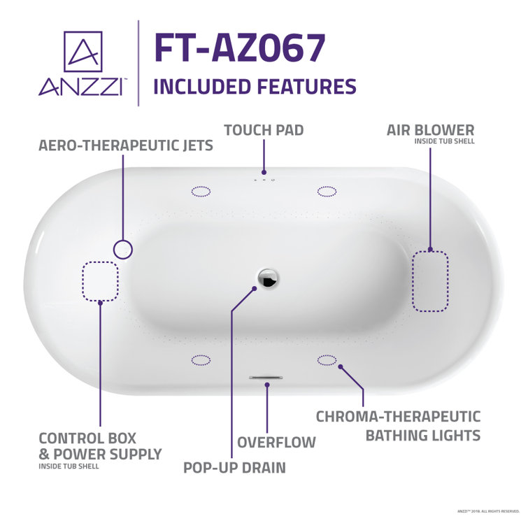 Jericho 67" Glossy White Acrylic Freestanding Jetted Bathtub
