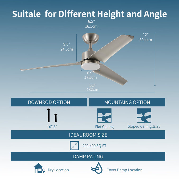 Smart Silver 52" Ceiling Fan with LED Light and Remote