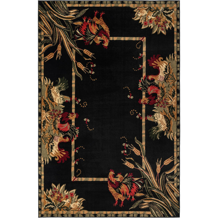 Andersonville Black Floral Synthetic Rectangle Rug