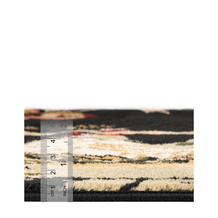 Andersonville Black Floral Synthetic Rectangle Rug