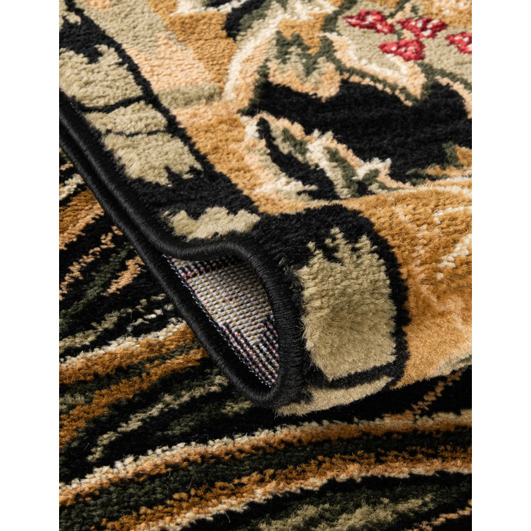 Andersonville Black Floral Synthetic Rectangle Rug