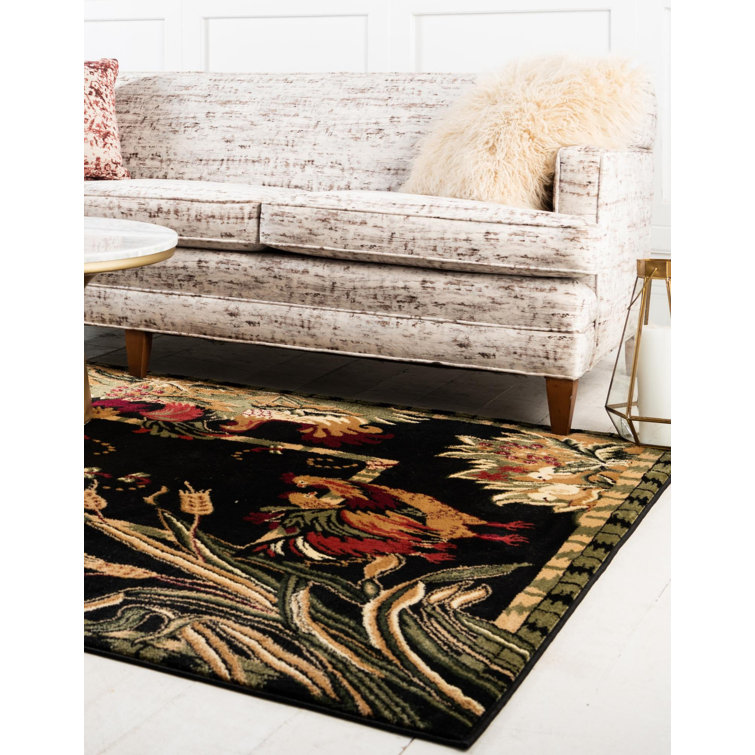 Andersonville Black Floral Synthetic Rectangle Rug