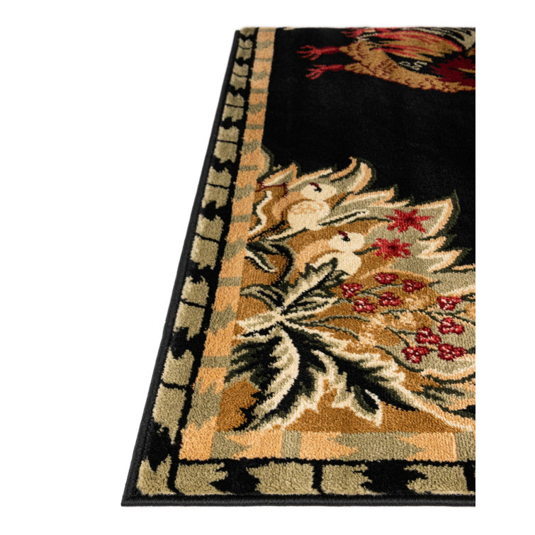 Andersonville Black Floral Synthetic Rectangle Rug