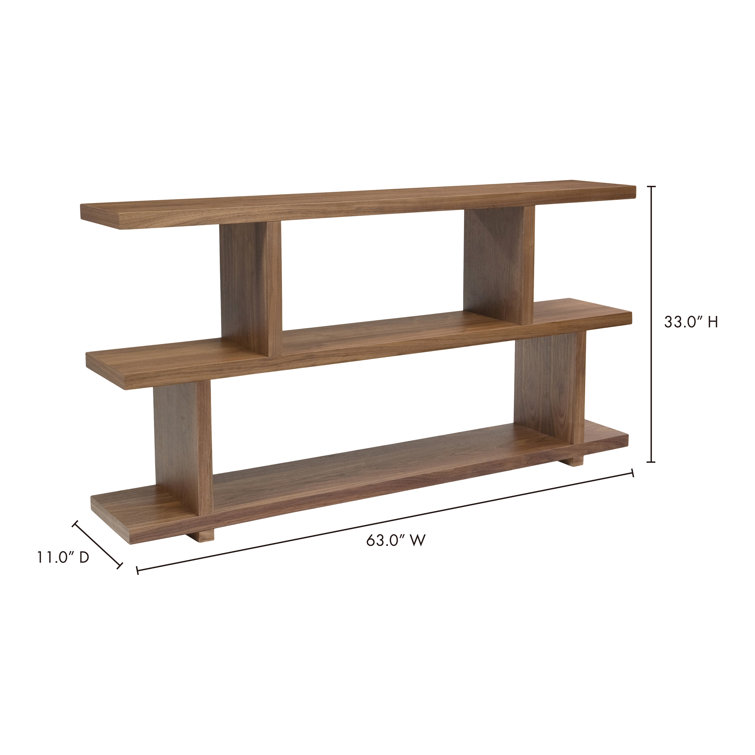 Walnut MDF 3-Tier Horizontal Wide Bookcase