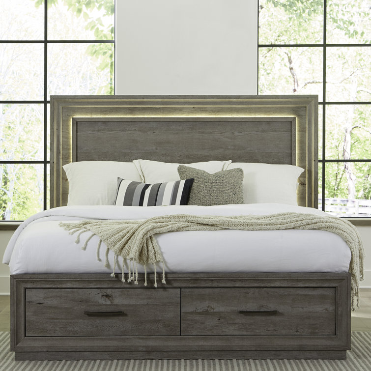 Greystone Queen Panel Storage Bed with Dresser and Mirror