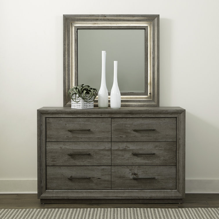 Greystone Queen Panel Bed with Dresser and Mirror
