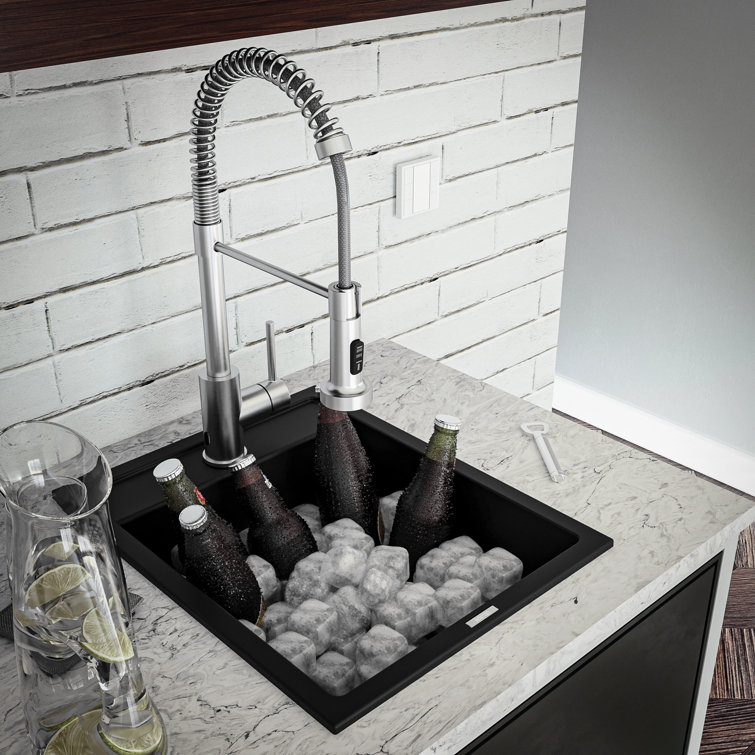 Black Quartz Composite Single Bowl Drop-In Kitchen Sink