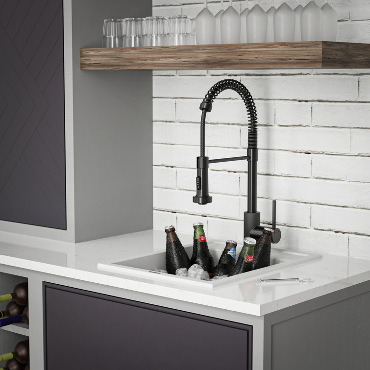 White Quartz Composite Single Bowl Drop-In Kitchen Sink