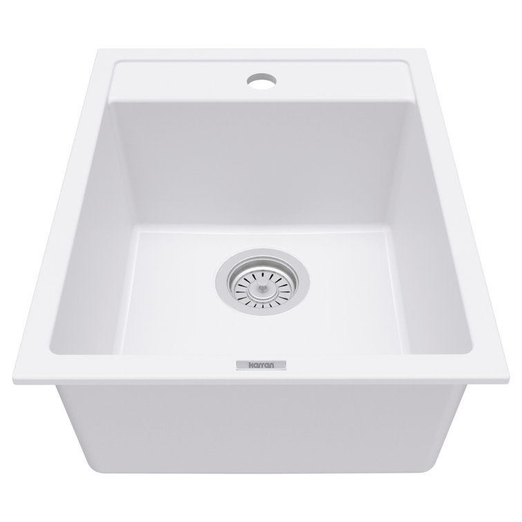 White Quartz Composite Single Bowl Drop-In Kitchen Sink