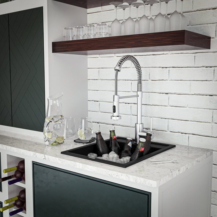 Black Quartz Composite Single Bowl Drop-In Kitchen Sink