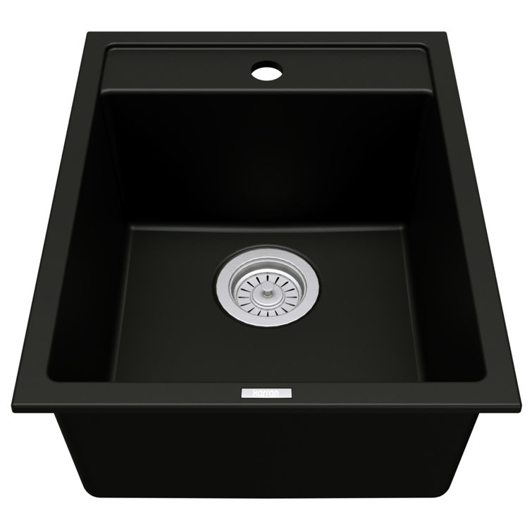 Black Quartz Composite Single Bowl Drop-In Kitchen Sink