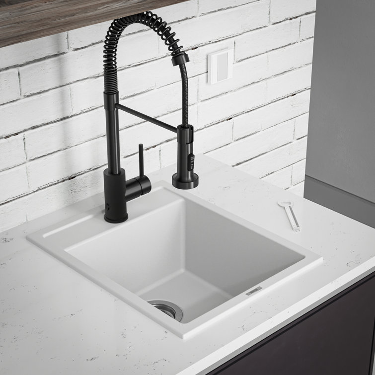 White Quartz Composite Single Bowl Drop-In Kitchen Sink