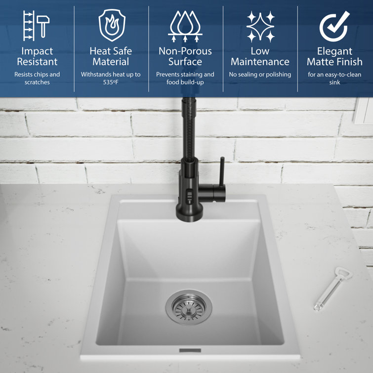 White Quartz Composite Single Bowl Drop-In Kitchen Sink
