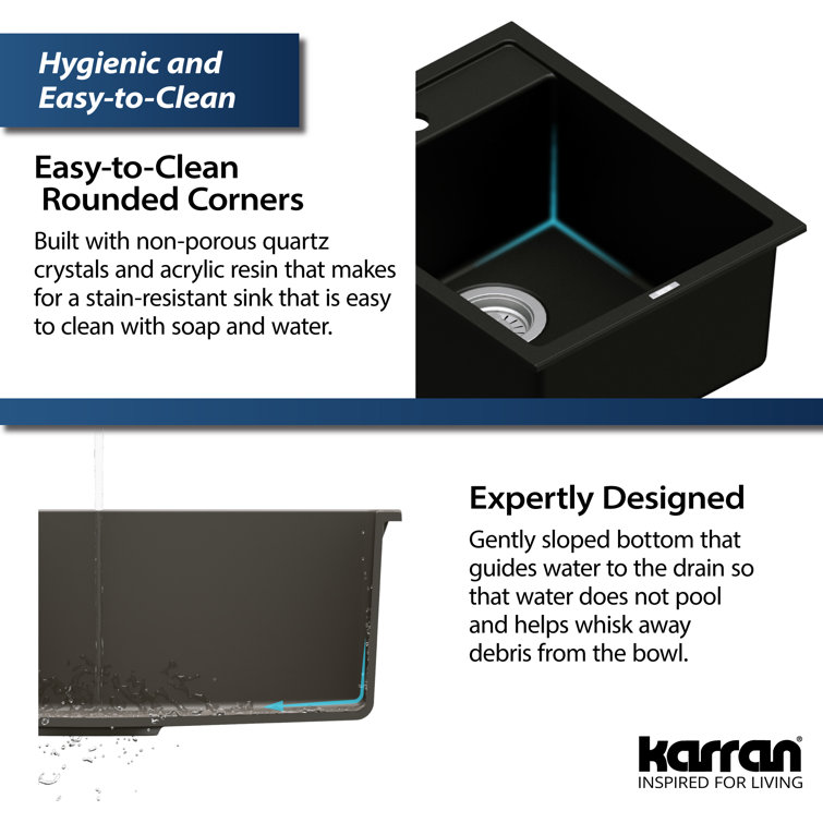 Black Quartz Composite Single Bowl Drop-In Kitchen Sink