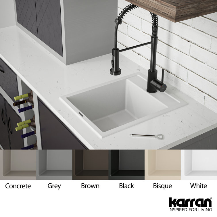 White Quartz Composite Single Bowl Drop-In Kitchen Sink