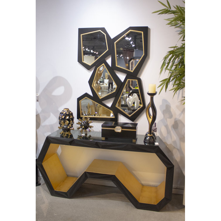 Geometric Black and Gold Hand-Painted Wall Mirror