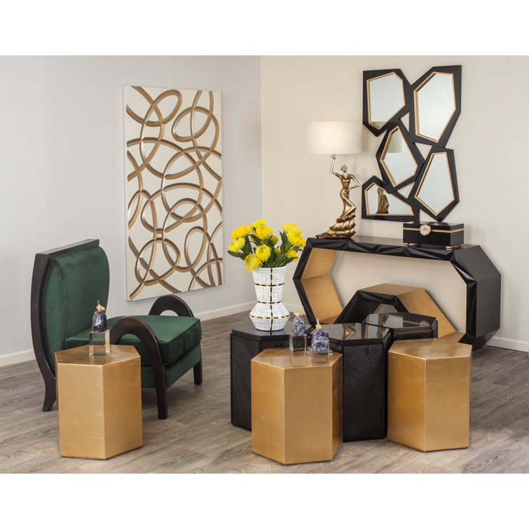 Geometric Black and Gold Hand-Painted Wall Mirror