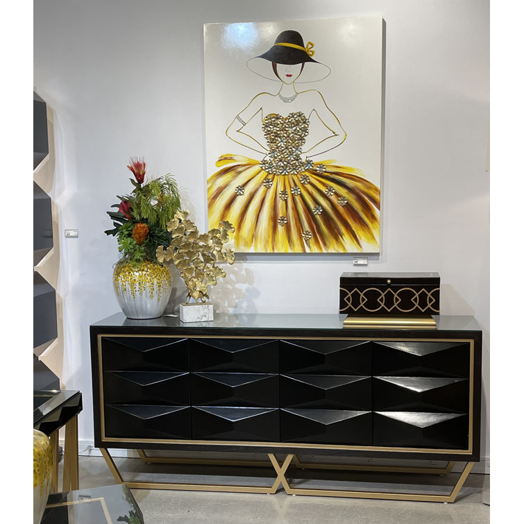Black Wood Veneer Accent Cabinet with Gold Metal Legs