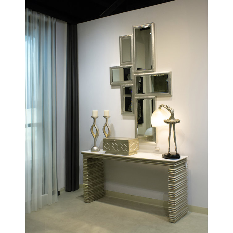 Silver Rectangular Wood Multi-Panel Wall Mirror