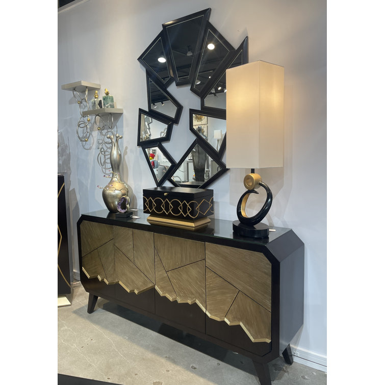 68'' Dark Chocolate and Gold Leaf Sideboard with Puzzle Doors