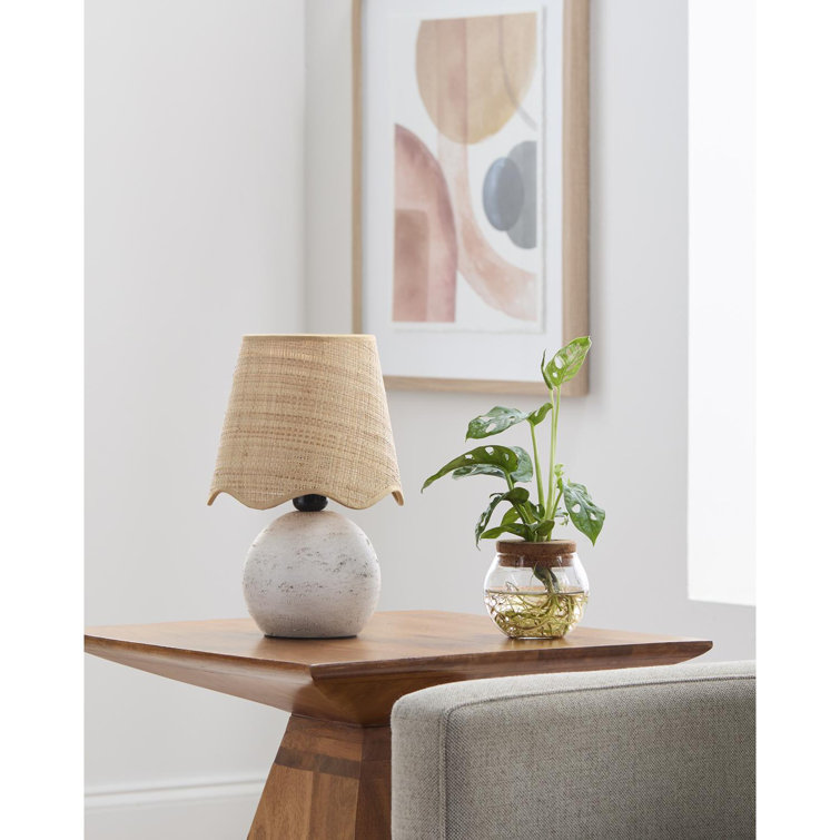 White Textured Resin Table Lamp with Yellow Linen Shade